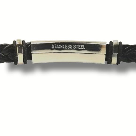 Stainless Steel Hypoallergenic Braided Black Leather Adjustable Bracelet (NWT) - Picture 3 of 8